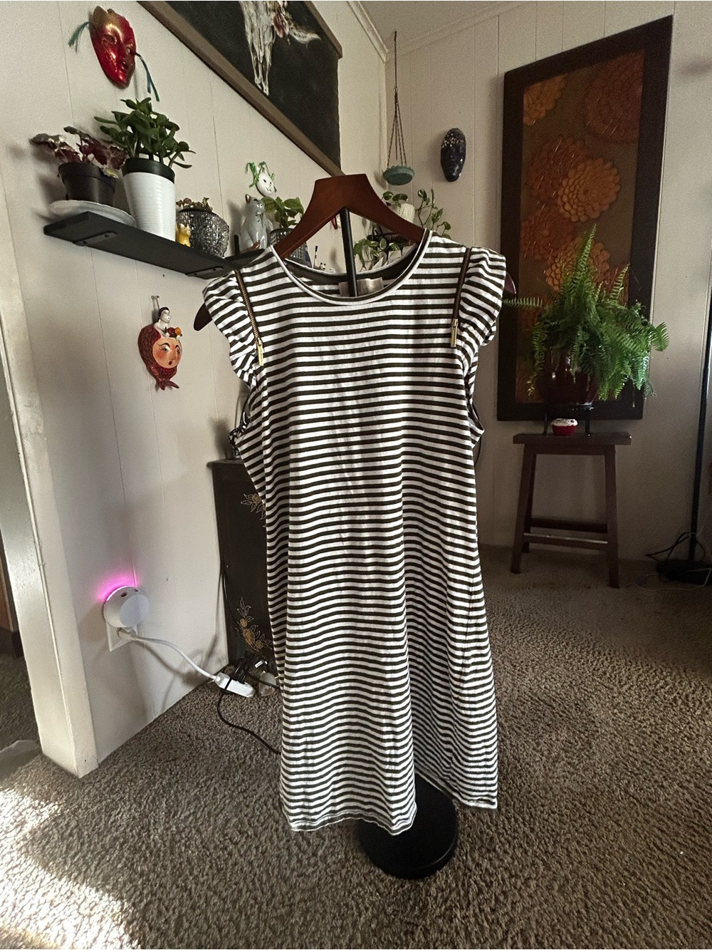 MICHAEL Michael Kors Black and White Striped Tee Dress